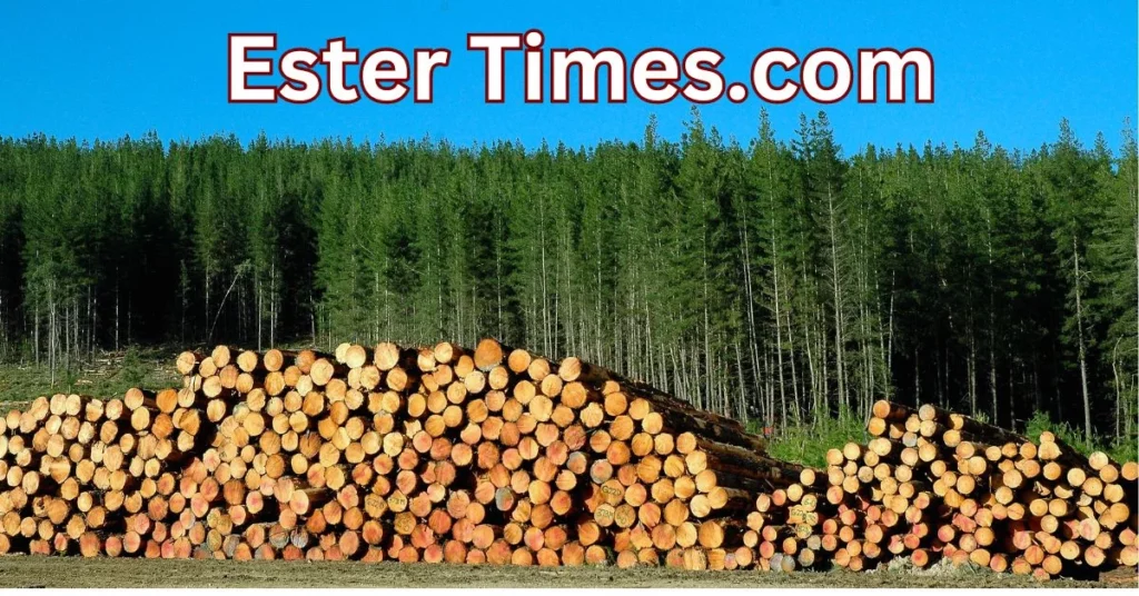 a pile of logs in a forest